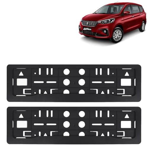 Image of KINGSWAY Ertiga Car Number Plate Frames for All 2018 to 2022 Models of Maruti Suzuki Car Registration Plate Holders, Black Licence Plate Covers (Front and Rear), Universal Size 51.5 x 14.5 cm