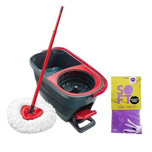 TURBO SMART Sistema Lavapavimenti a Pedale: Elevata Funzionalità, Pulizia Pavimenti Comfortevole, Rimuove Oltre il 99% dei Batteri e Virus, Microfibra in Poliestere + OMAGGIO 1 Panno in Lattice