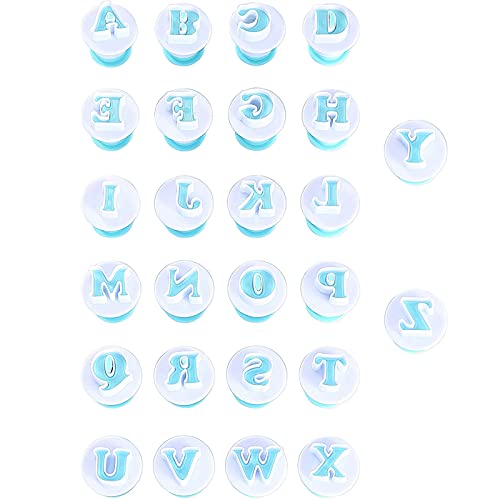 Alphabet Letters Molds, 26Pcs Plunger Cutters, Upper-Case Fondant Letter Cutters, Fondant Cake Biscuit Mold, Cake Decorating Tool, Cookie Stamp Impress, Embosser Cutter, DIY Sugar Craft Cookie Plunger