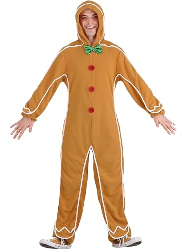 Costume d'Halloween et de Noël en pain d'épices pour femmes et hommes, pyjama à capuche avec fermeture éclair, vêtements de nuit pour jeux de rôle et costumade (B-Ginger Men, M) Costume d'Halloween et de Noël en pain d'épices pour femmes et hommes, pyjama à capuche avec fermeture éclair, vêtements de nuit pour jeux de rôle et costumade (B-Ginger Men, M)