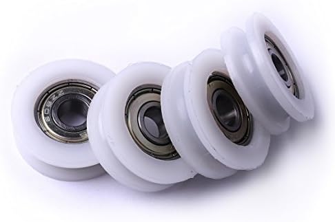 Atoplee U Groove Nylon Pulley Wheels 4pcs Round Roller 608ZZ Bearing for Slide Gate/Angle Bar/Drawers, 8x33x10mm