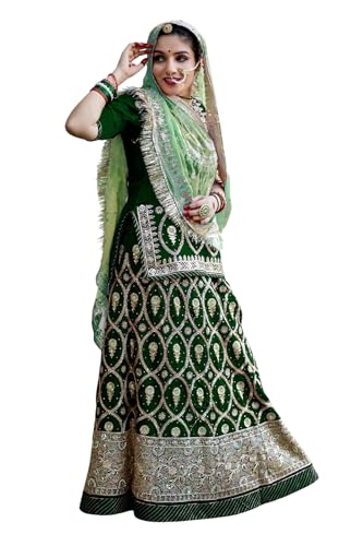 Image of Heavy Embroidery Work Semi Stitched Shimmer Silk Rajputi Poshak For Women Rajasthani Lehenga Choli