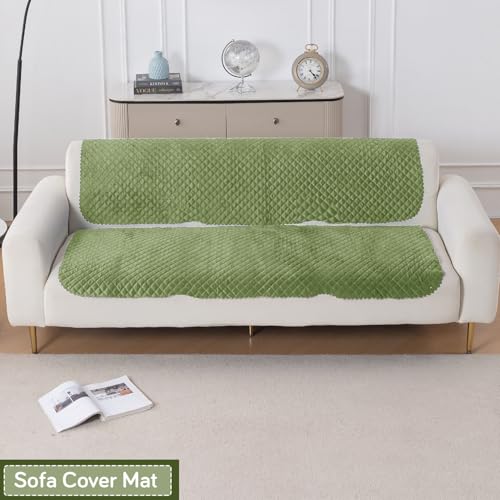 Image of HOKIPO Quilted Sofa Cover 3 Seater for Seat & Back, Washable Kids & Pet Friendly Sofa Cover, 'Quilt Classic' Green (IN-927-GRN*2)