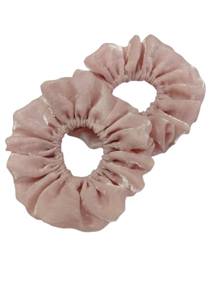 Soft Shiny Hair Scrunchies, Elastic Band Hair Accessories for Women, Set of 2, All Hair Types, Teen and Adult, Casual Style (BABY PINK)