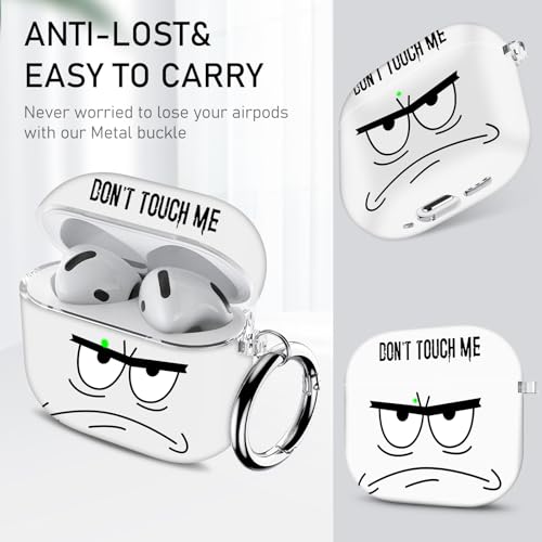 Image of for Apple Airpods 4th Generation Case Covers(2024),Don't Touch Me for Airpods 4 Cover with Keychain /Lanyard Soft Cute Shockproof Cover for Women Men Compatible AirPod 4 Case,White
