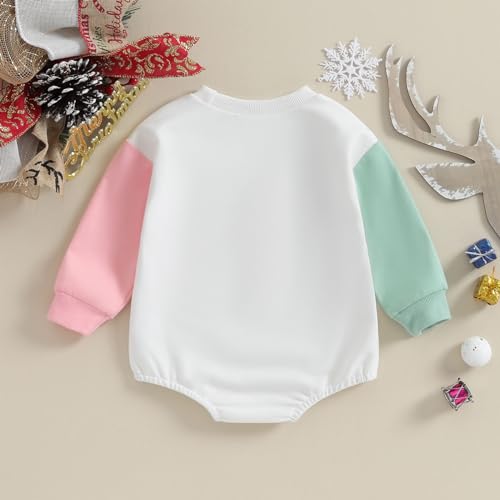 Baby Christmas Outfit Newborn Onesie Girl Color Block Long Sleeve Sweatshirt Romper Embroidery Christmas Tree Clothes3
