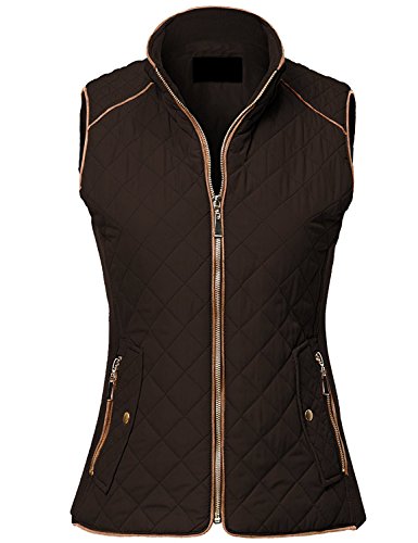 MAYSIX APPAREL Sleeveless Lightweight Zip Up Quilted Padding Vest Jacket for Women NEWBROWN