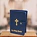 Needzo Holy Prayer Card Holder with Gold Tone Stamped Cross, Navy Blue Faux Leather Holders for Cards, Thin Albums for Catholic Prayers, 5.25 Inches