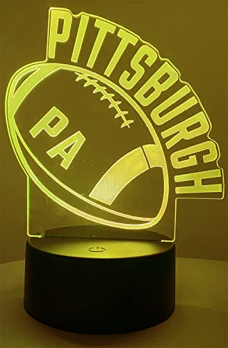 CLORURBANLIVE 3D Football Pittsburgh Night Light 3D Illusion Lamp with Remote Control 16 Color Options Sports Decor Lighting for Fans (Pittsburgh Multicoloured)