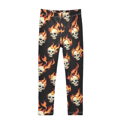Wusikd Flaming Skulls Girls' Leggings Toddler Doodles Black Kids Yoga Pants Dance Active Tights 4T