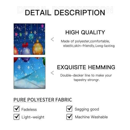 Couverture tenture murale flocons de neige et boules de Noël pour grand drapé mural bleu - 6