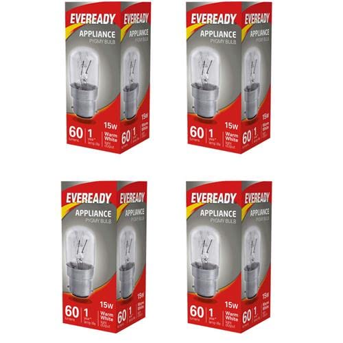 4 x EVEREADY 15W Pygmy Light Bulbs, Bayonet Cap B22 BC B22d 240v, Clear Sewing Machine/Appliance Lamps/Night Light/General Purpose Lightbulbs, Mains 240V