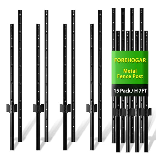 FOREHOGAR Metal Fence Post Black 7 feet 15-Pack