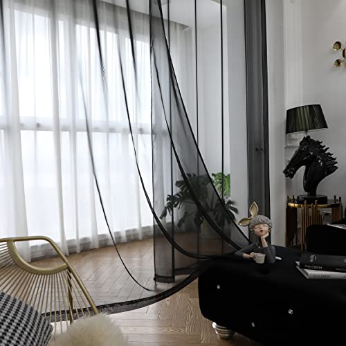 Image of Window Black Sheer Curtains 84 Inches Long 2 Panels Sheer Curtain Basic Rod Pocket Panel for Bedroom Children Living Room Yard Kitchen (Black, 52 inch W x 84 inch L | 2 pcs)