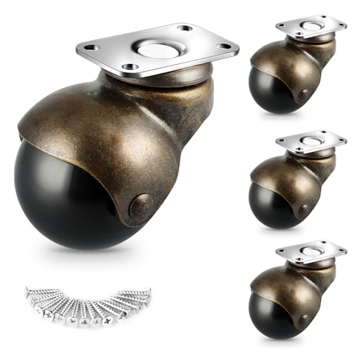 BIMUYI Lot de 4 roulettes sphériques à plaque pivotante de 50 mm pour chaise, armoire, canapé (laiton antique)