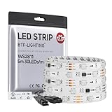 BTF-LIGHTING WS2811 IC=RGB+IC Addressable Color RGB LED Strip,16.4FT 30LED/m 10Pixels/m,IP65 White PCB,UL Listed,Flexible DC12V Chasing Effect for Indoor Home Decor,3M Tape(No Adapter or Controller)