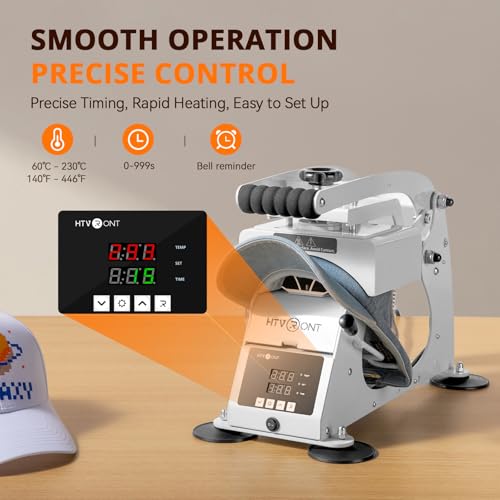 HTVRONT Hat Press Machine - Hat Press Heat Machine for Caps Curved Teflon-Coated Heat Plate, White Hat Heat Press Machine for Caps with Memory Mode and Non-Slip Base for Heat Transfer Vinyl