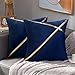 2 Piezas Funda de Cojine Azul Marino Terciopelo 40x40 cm Cojín Decorativo Geométrico con Línea de Cuero Dorado para Exterior Dormitorio Sofá Cama Coche Hogar