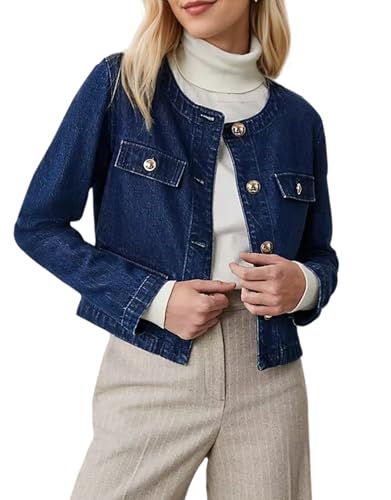 Kedera Jean Jacket Women 2025 Long sleeves Cropped Collarless Jean Cardigan Casual Shacket