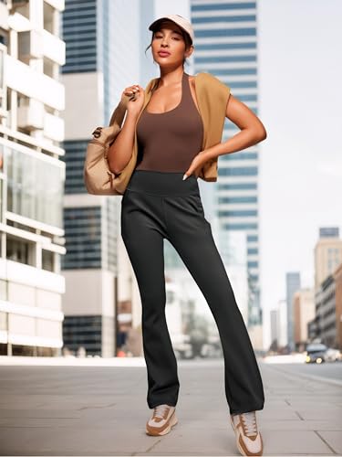 Women’s High-Waisted Flared Palazzo Pants with Hidden Pockets, Butt-Lifting Heart-Shaped Seam for Casual & Work Wear(Black S)4