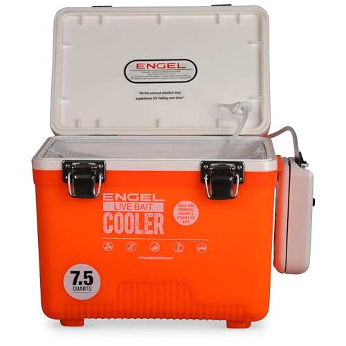 Image of Engel Live Bait Cooler Box with 2nd Gen 2-Speed Aerator Pump - Portable Fishing Station & Minnow Bucket for Shrimp & Other Live Fish with Aerator - ENGLBC-N