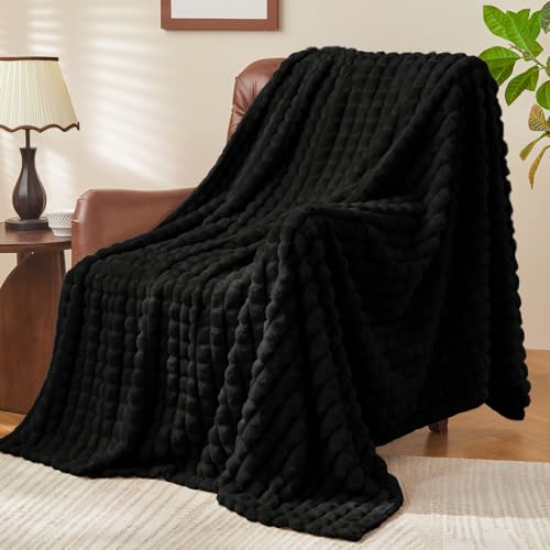 Image of BEDELITE 3D Checked Black Fleece Throw Blanket for Couch, 50x60 Inches