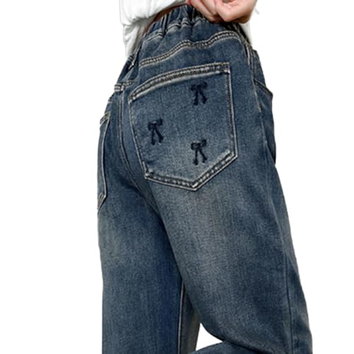 Girls Baggy Jeans - Elastic Waist Retro Washed Wide Leg Denim Pants, Tween Stretchy Casual Jeans with Pockets4