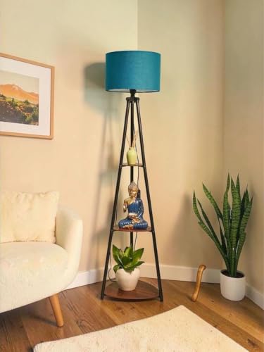 Metal Floor Lamp with 3 Shelves (Fresh Blue) Stylish Standing Lam...