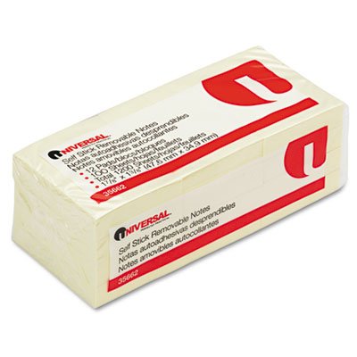 Universal Office Products Standard Self-Stick Notes, 1 1/2 X 2, Yellow, 12 100-Sheet/pack