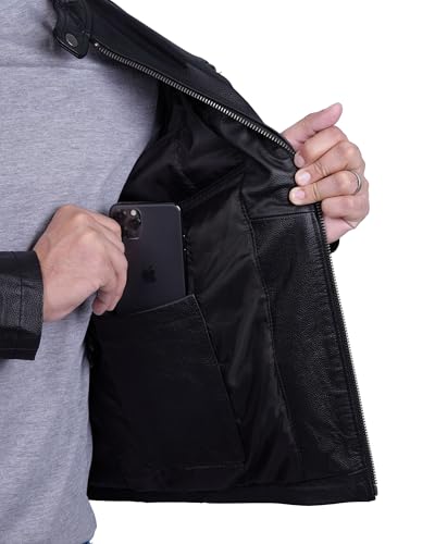 Image of Blingsoul Disc Black Leather Jacket Men (N3) | [12315274] Ricardo Cowhide Black, L