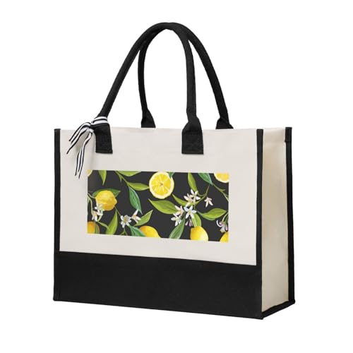 ZTPOWQA Bolsa de lona con estampado de limón amarillo para mujer, gran capacidad, para playa, viajes, oficina, compras