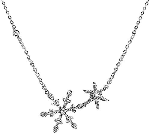 Preisvergleich Produktbild CKAWM Halskette Silberfarbene Beschichtete Schneeflocken-Halskette Weibliche Zirkon-Anhänger-Schlüsselbeinkette
