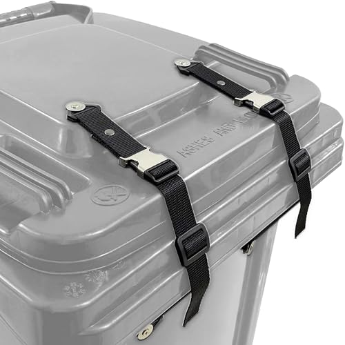 Image of Metal Buckle Trash Can Lid Lock, Adjustable Strap Use for Locking Outdoor Waste Bin, Animals Proof Straps for Securing Garbage Can, 2 Pack