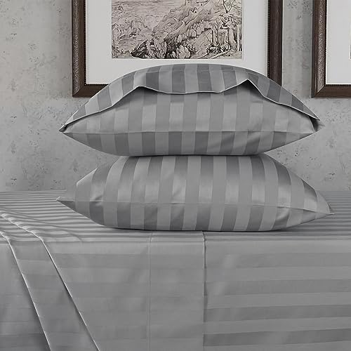 URBANHUT 800 Thread Count Egyptian Cotton Damask Striped King Size Sheets Set (4 Pc) - Ultra Soft & Smooth, Sateen Weave King Size Bed Sheets, Luxury Hotel Sheets with 16" Deep Pocket - Dark Grey