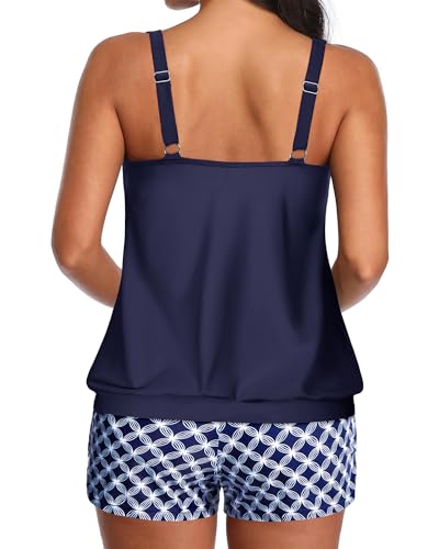 Image of Aqua Eve Two Piece Women's Tankini Swimsuits Blouson Swim Tank Top with Shorts Modest Bathing Suits
