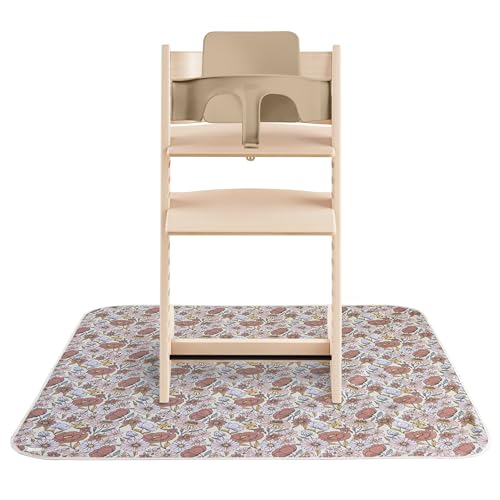 Image of mushie Baby Splat Mat 42.5x42.5 Inch (Retro Flowers) | Water Resistant for Under High Chair and Infant Play