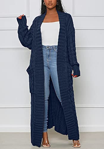 Image of Tcremisa Long Cable Knit Cardigans for Women Chunky Maxi Sweater Coat