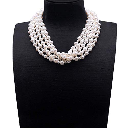 JYX Multi Strand Pearl Necklace 5x10mm White Freshwater Cultured Pearl Necklace for Women 20" - Image 3
