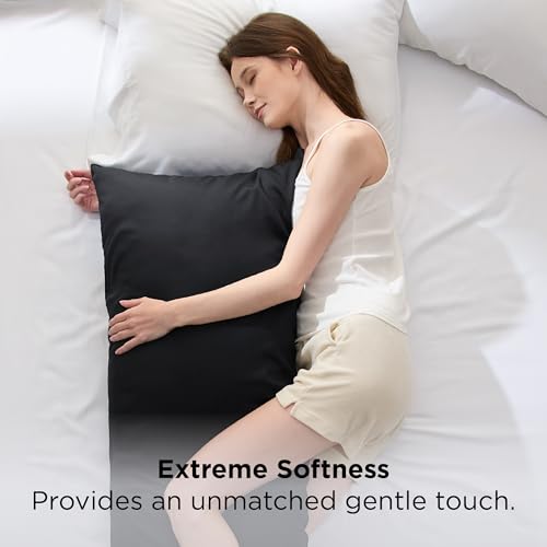 Image of Bedsure PureWoven Body Long Pillowcase, 100% Rayon Derived from Bamboo | Cooling Pillow Case, Similar to Silk Pillow Cover with Envelope Closure, Room Decor Gift, Black, 20x54 Inches, 1 Pack