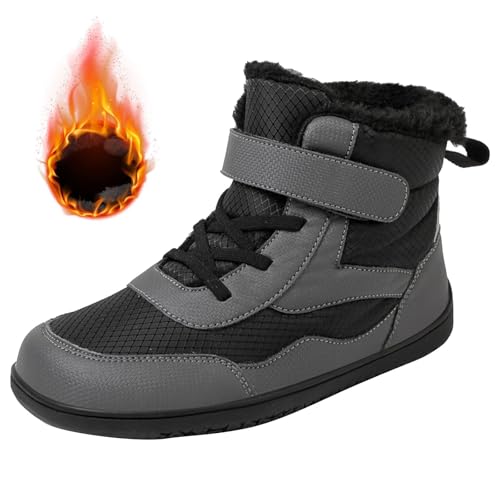 Toddler Kids Boys Girls Barefoot Winter Boots with Wide Toe Box Slip R𝐞sistant W𝐚terproof Ankle Winter Snow Boots