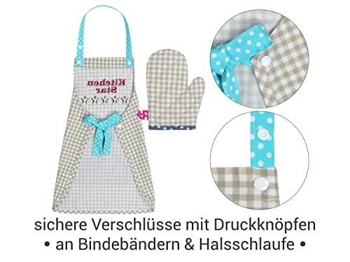 Emily´s Check Kochmütze + Küchenschürze + Topfhandschuh für Kinder - 3teiliges Set 1428.2002, Kitchen Star, Medium [7-12 Jahre] – Ansicht 3