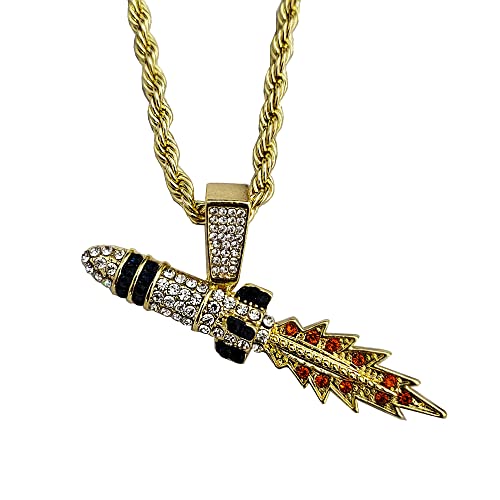 Gold Silver Plated Simulated Diamond Iced Spaceship Rocket Pendant w/ 4mm 24