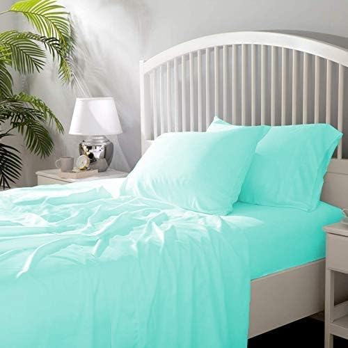 Hotel Premium 4-Piece Bed Sheet Set 100% Egyptian Cotton 400 TC Solid Pattern Deep Pocket 6–10 Inch Luxury Bedding Soft Breathable Sheets Bedding Set for Home Bedroom (Twin) Color-Aqua Blue