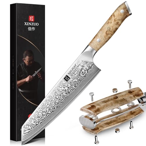 Xinzuo Acero De Damasco 21cm Cuchillo De Cocinero Kiritsuke-Afilado Y Durabilidad Cuchillo Chef De Cocina-Cortes Rápidos Para Carne, Pescado, Frutas Y Verduras -Mango De Figured Sycamore Wood Xinzuo Acero De Damasco 21cm Cuchillo De Cocinero Kiritsuke-Afilado Y Durabilidad Cuchillo Chef De Cocina-Cortes Rápidos Para Carne, Pescado, Frutas Y Verduras -Mango De Figured Sycamore Wood