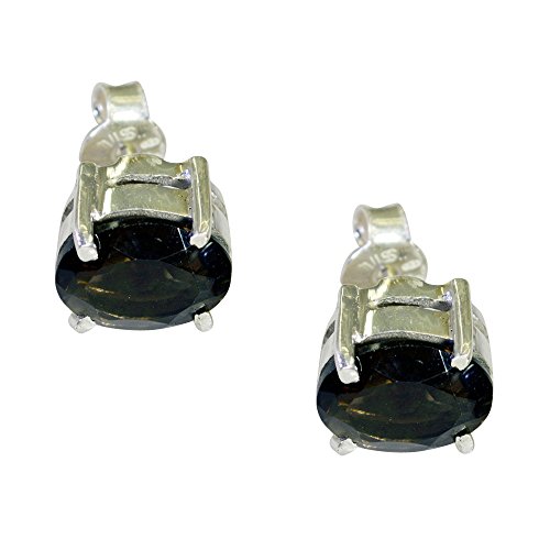Pendientes de cuarzo ahumado natural y plata de ley 925 con elegante diseño ovalado para mujer