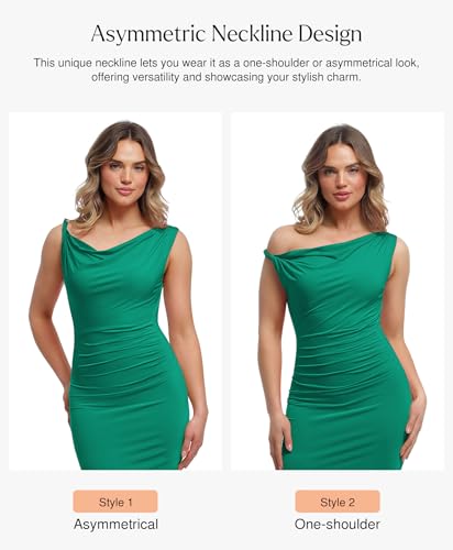 Image of Popilush Maxi Formal Dresses for Women, Shapewear Ruched Dress | Bodycon, Tummy Control, Gowns with Slit, Prom and Wedding Guest
