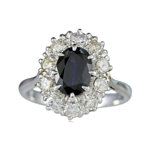 SILVERIST 2 Ct Oval Cut Sapphire Diamond Cluster Halo Engagement Ring Vintage Style Solitaire Promise Ring For Women 14K White Gold Plated Modern Birthstone Ring 925 Sterling Silver Handmade Jewelry