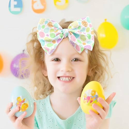 YanJie 7" Easter Baby Girl Bows Egg Headband Easter Hair Bows large Easter Baby Headband Toddler Girls Hair Accessories Infant Bow Pink Purple3