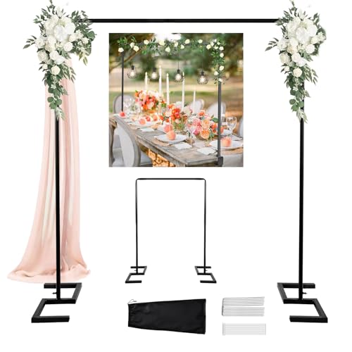 Balloon Arch Stand 8.2FT Square Wedding Arch Frame Metal Black Heavy Duty Backdrop Adjustable Stand Extra 2 Clamps Change Over The Table Rod Stand for Baby Shower Party Decoration Garden Trellis