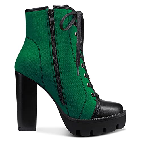 Castamere Womens High Heel Platform Lace Up Booties Chunky Heel Ankle Boots With Zipper Round Toe 12CM Heels3